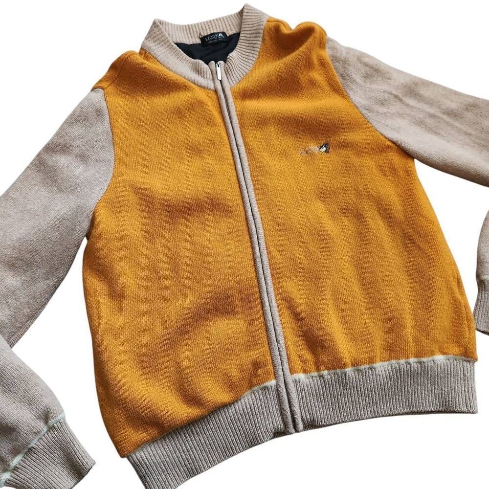 Vintage Lume Mens Medium Colorblock Orange Tan Full Zip Varsity Jacket Wool Blen
